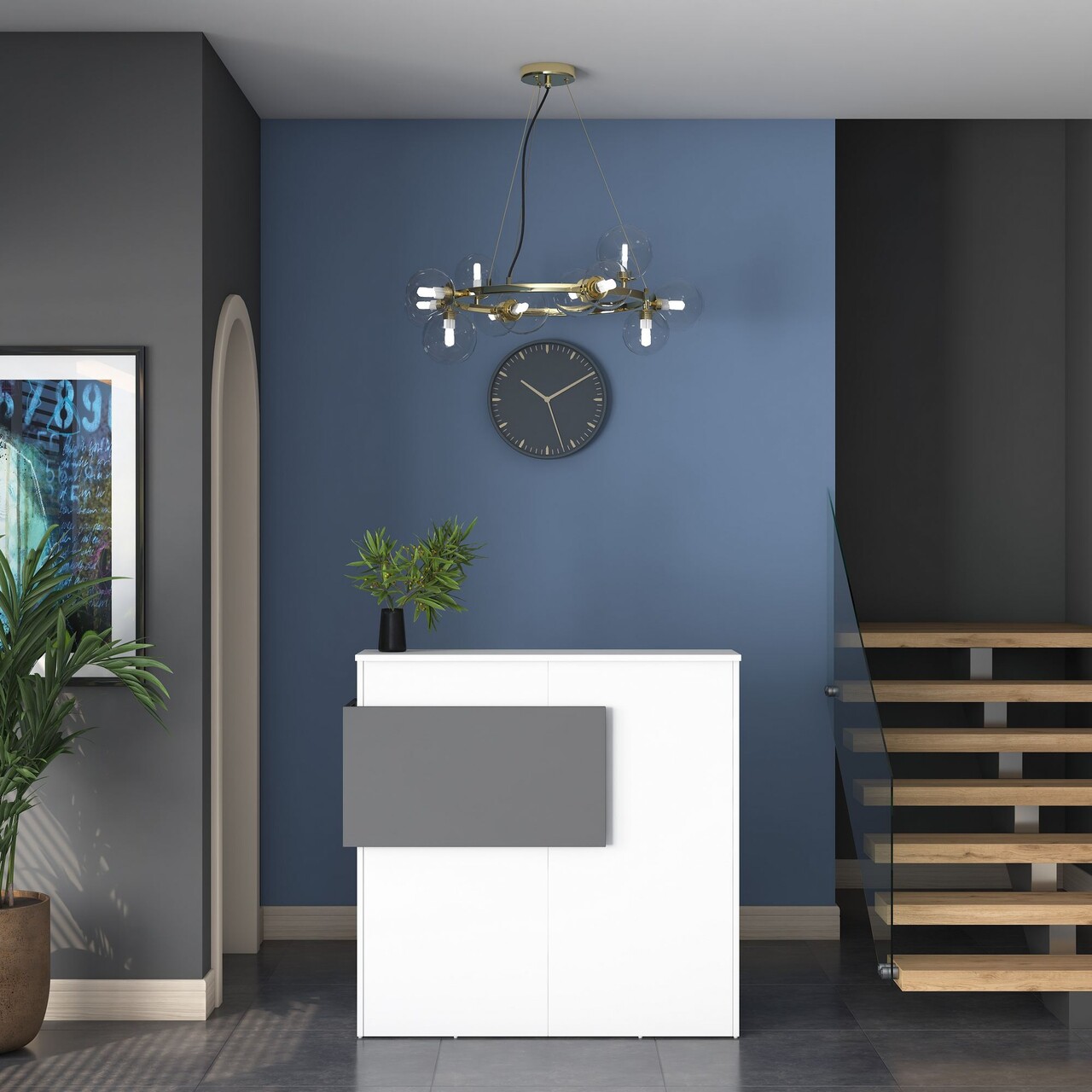 Masa de receptie, Hanah Home, MA102, 110x110x40 cm, Alb / Antracit - view 2