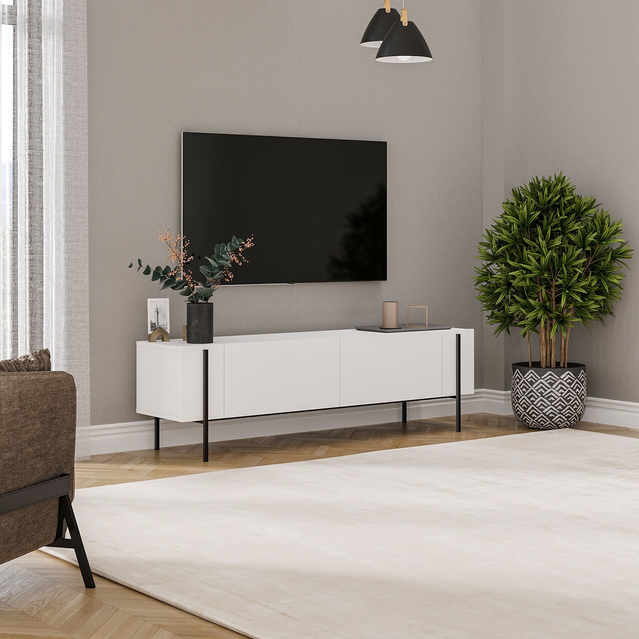 Comoda TV, Hanah Home, Herman, 160x45.6x31.4 cm, Alb - view 2