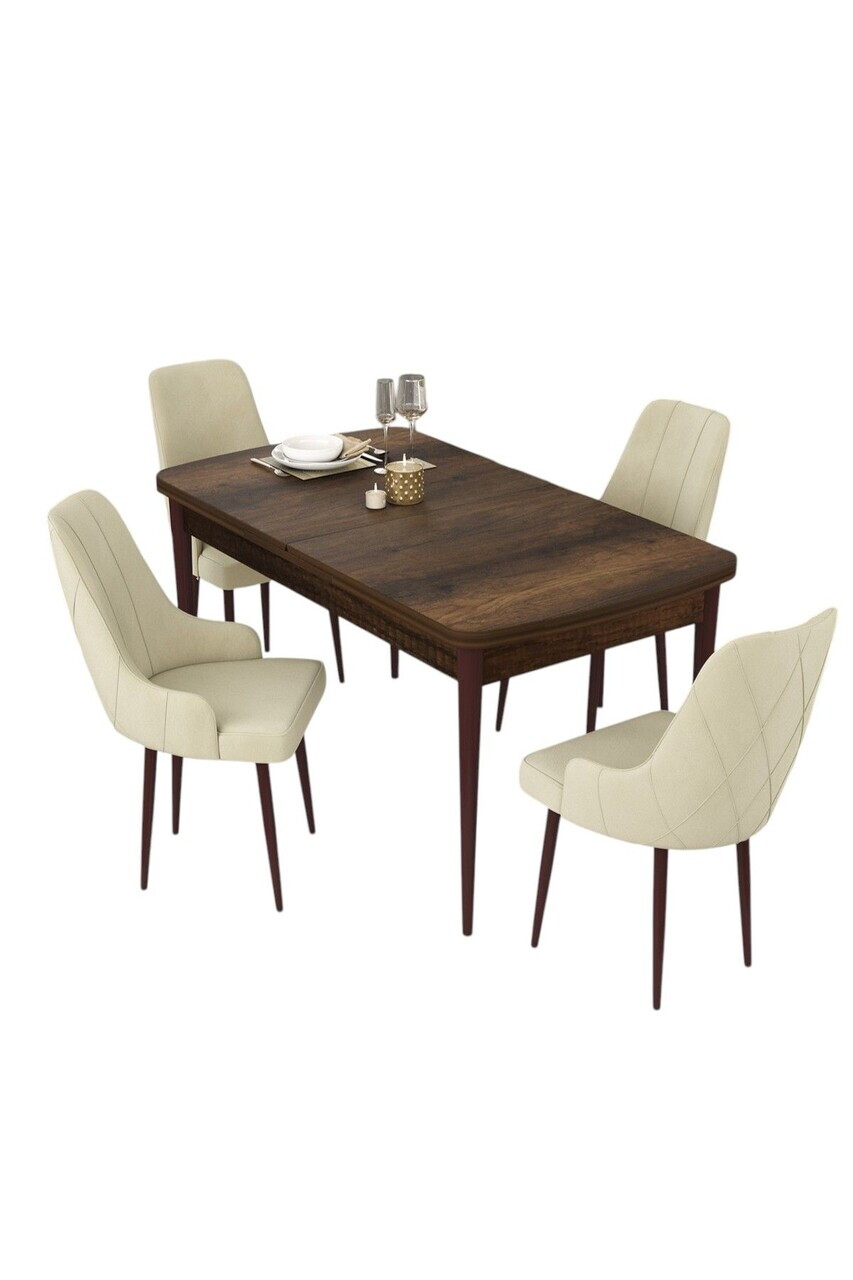 Set masa extensibila si scaune (5 piese), Hanah Home, Eta, Model baroc din lemn / Crem — imaginea 2