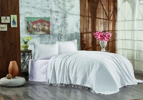 Cuvertura Double Pique, 220x240 cm, 100% bumbac, Lotus, Whitney, alb