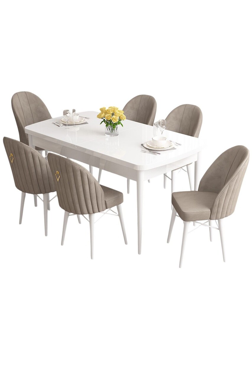 Set masa extensibila si scaune, Hanah Home, Roz, Alb / Cappuccino - view 2