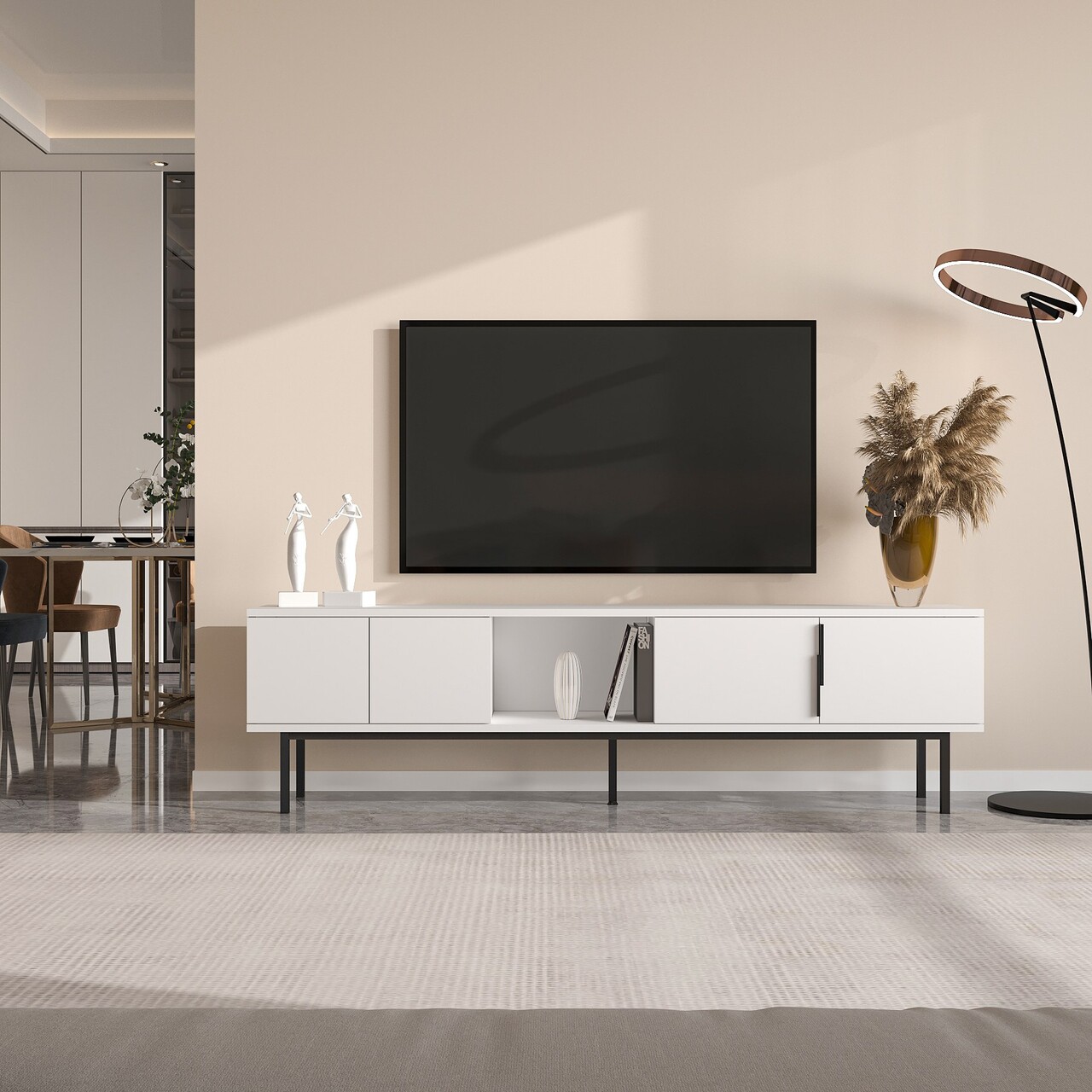 Comoda TV, Odessa, Ramsey, 180x50x29.6 cm, Alb