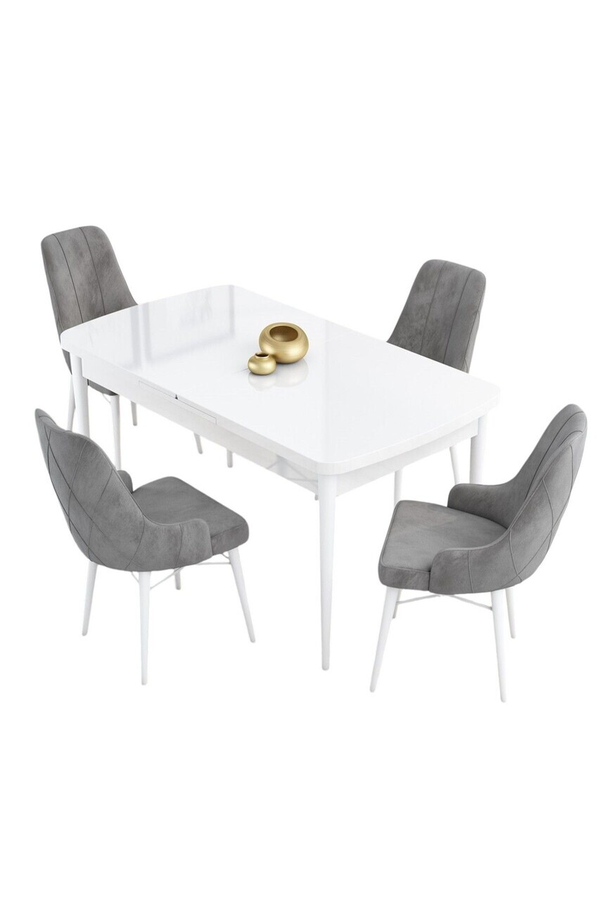 Set masa extensibila si scaune (5 piese), Hanah Home, Kar, Alb/Gri — imaginea 2