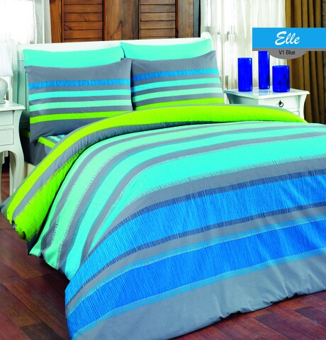 Lenjerie de pat dubla Elle v1, Majoli Home Collection, 4 piese, 240x260 cm, bumbac ranforce, albastru