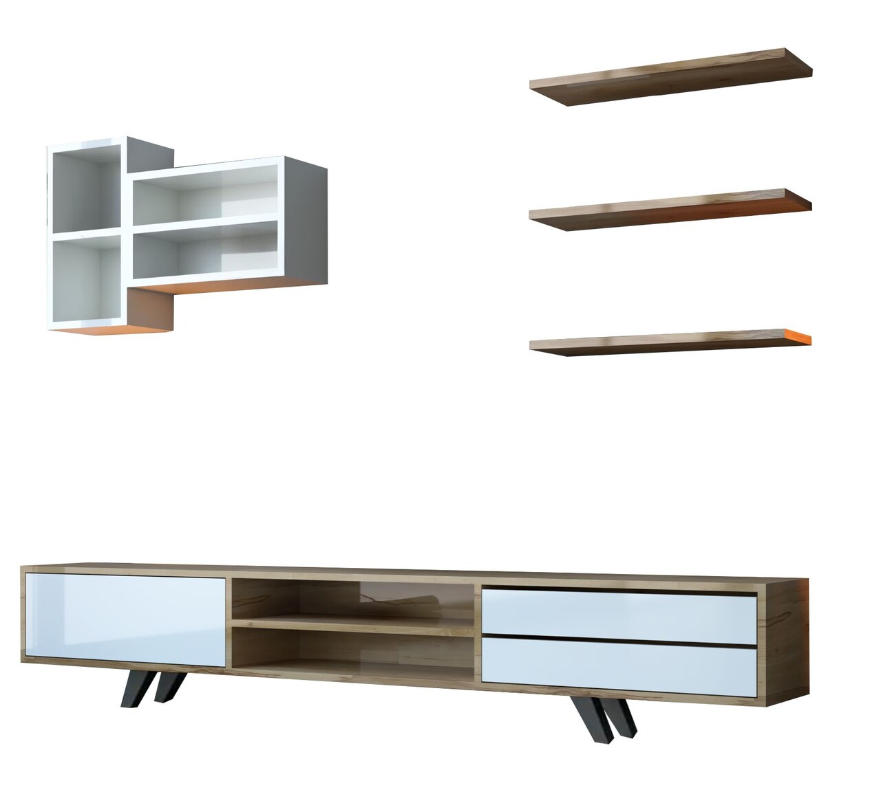 Comoda TV, Hanah Home, Rb-065, 180x45x40 cm, Alb / Stejar - imagine 4