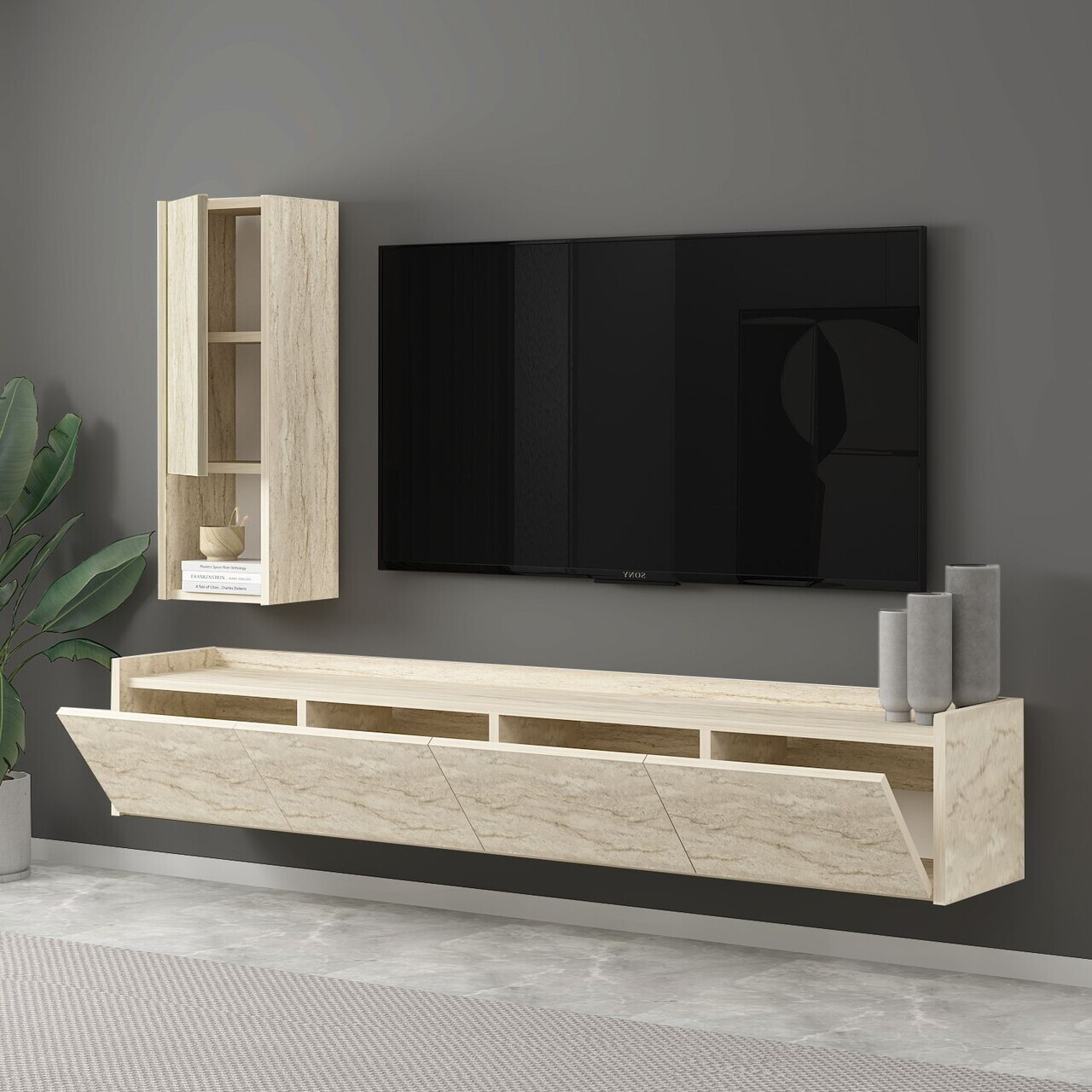Comoda TV, Hanah Home, Sema, 160x35x29.6 cm, PAL, Travertin — imaginea 3