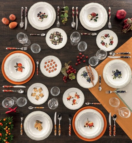 Serviciu de masa 18 piese, Brandani, Le Primizie Fresh Fruit, portelan New Bone China