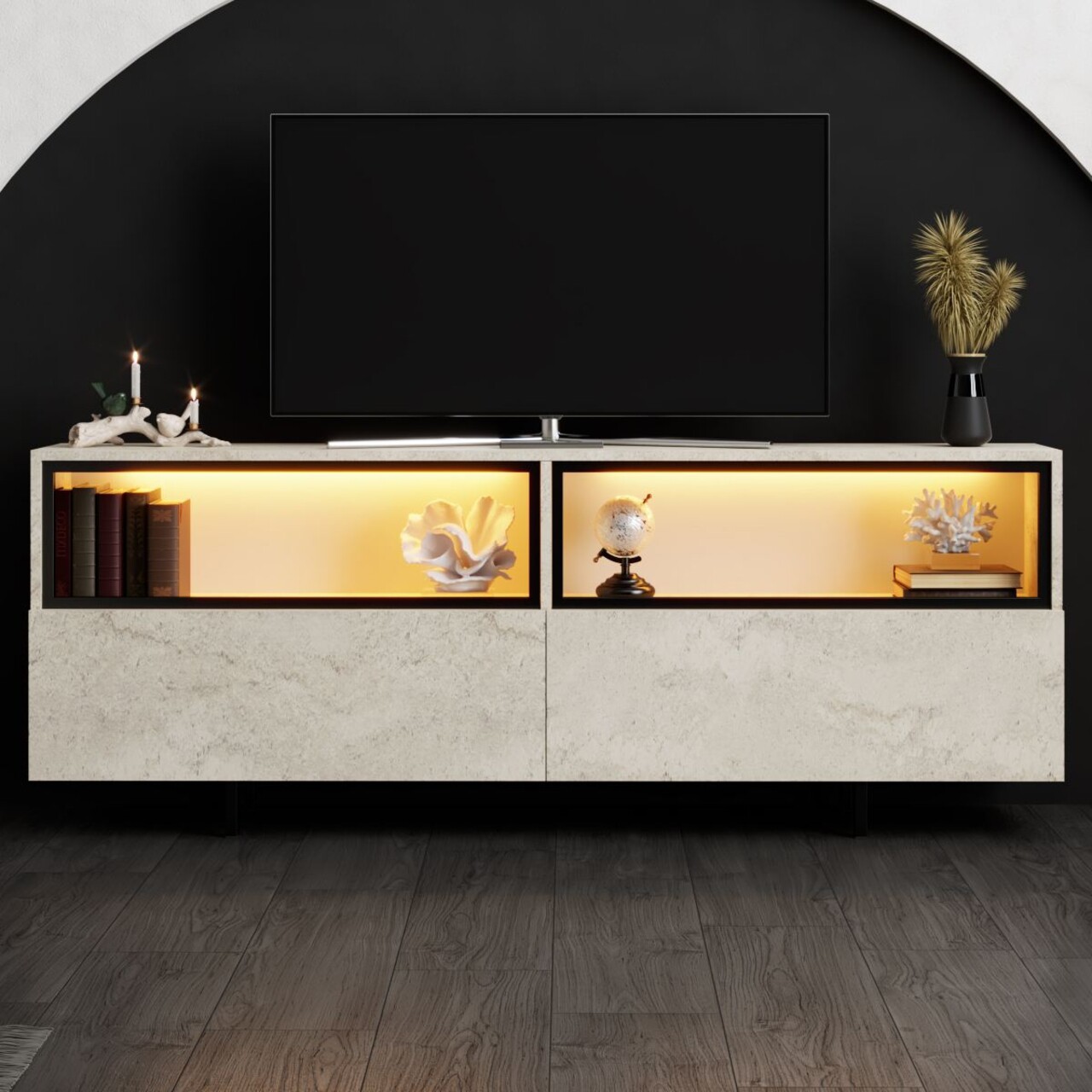 Comoda TV, Hanah Home, Ekol Up, 180x67x32 cm, Travertin - view 2