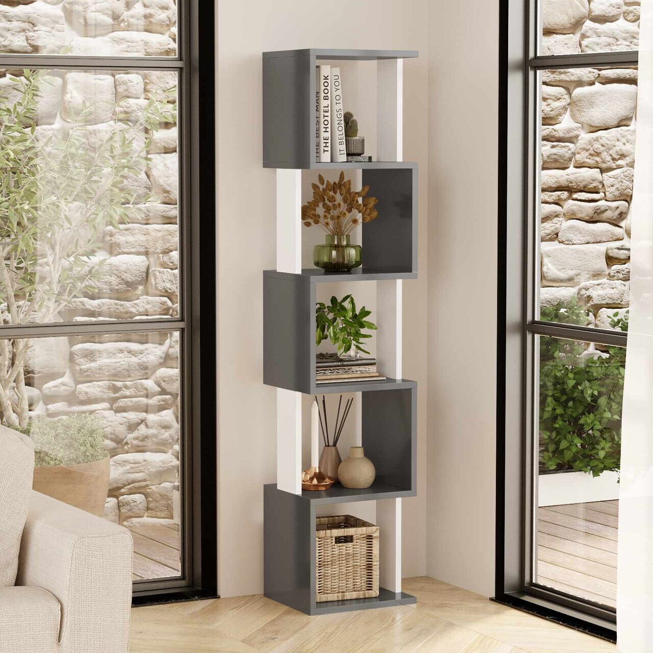 Corp biblioteca Hanah Home Milan 35x161x30 cm PAL Alb / Antracit