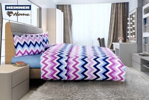 Lenjerie de pat dubla Zig Zag, Heinner Home, 4 piese, 220 x 240 cm, 100% bumbac, multicolora