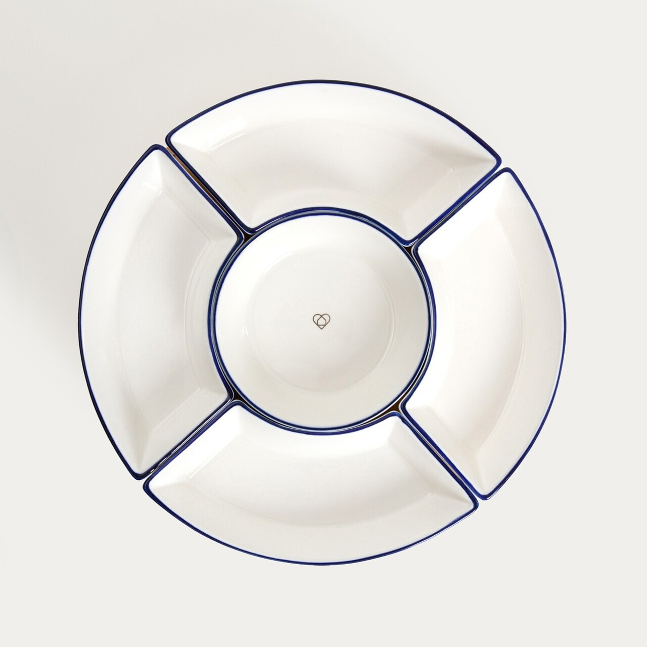 Set 5 boluri servire cu suport rotativ Navia, Homla, 30 cm, portelan/bambus, alb/natur - view 3