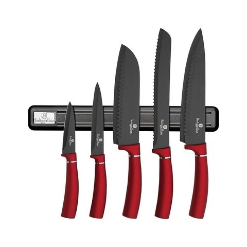 Set 5 cutite + suport magnetic, berlinger haus, burgundy, inox