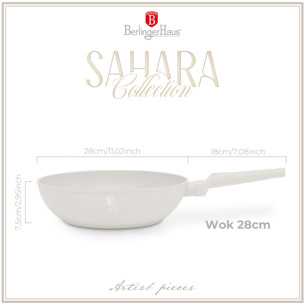 Tigaie Wok Berlinger Haus, Sahara, 28 cm, 3.2 L, aluminiu forjat, crem mat - imagine 9