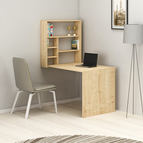 Birou cu raft de perete Sedir, Arnetti, 59x90x74 cm, PAL, natural 59x90x74