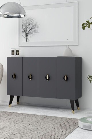 Consola, Hanah Home, 8183KM-32, 120x80x29.6 cm, PAL , Antracit / Negru / Auriu