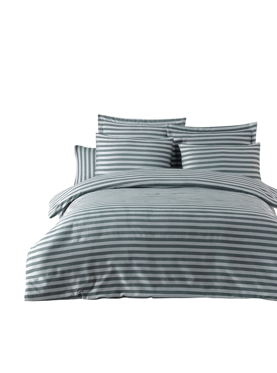 Lenjerie de pat dubla 3 piese, Water Yollu Saten - Green, EnLora Home, 70% bumbac/30% poliester
