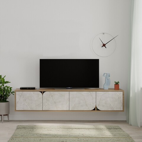 Comoda TV, Decortie, Spark, 180 x 35 x 35.6 cm, pal melaminat, stejar/alb