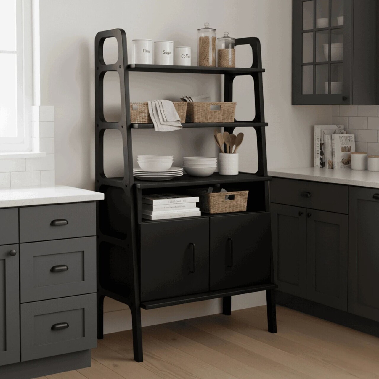 Corp biblioteca, Hanah Home, CPT4671-75, 75x140x40 cm, PLACAJ CARPEN, Negru — imaginea 2
