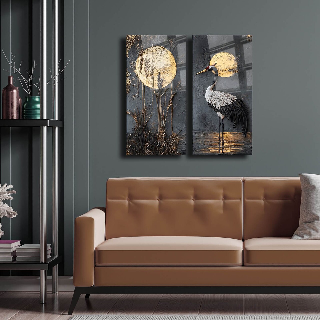 Set 2 decoratiuni de perete din sticla temperata, 2P3570Camtbl-001, Dimensiune: 35 x 70 cm (2 bucăți), Multicolor — imaginea 2