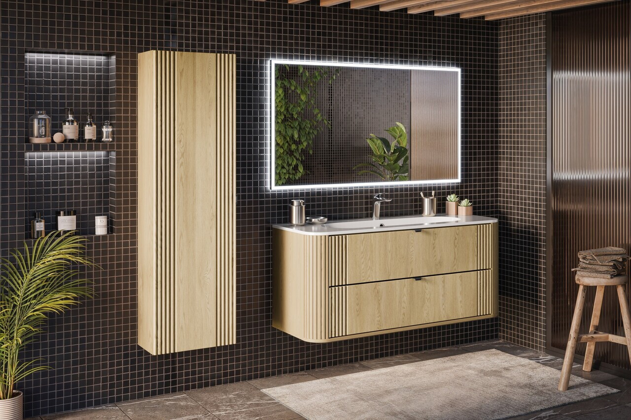 Dulap inalt cu usa, cu fixare pe perete, Ovalia Cremona, Comad,  40x25.4x140 cm, MDF/PAL laminat, stejar cremona — imaginea 10