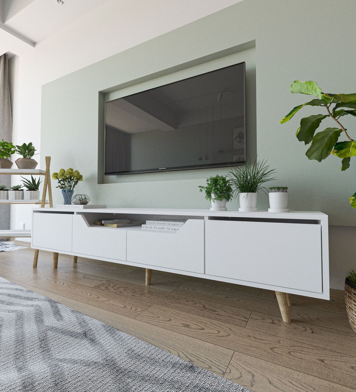 Comoda TV, Hanah Home, Roma 180, 180x48x29.8 cm, PAL, Alb - imagine 2