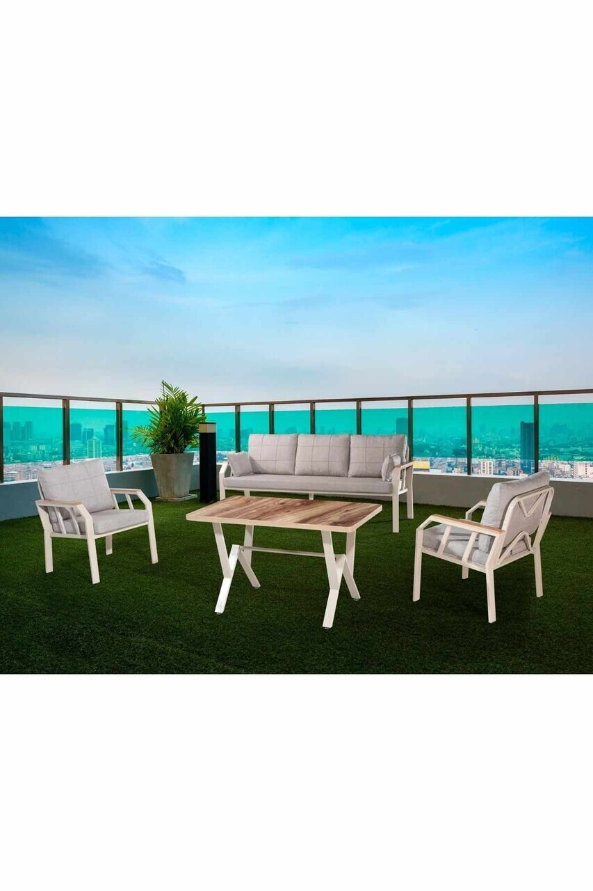 Set mobilier de gradina Hanah Home Nergiz 3+1+1 Metal Maro