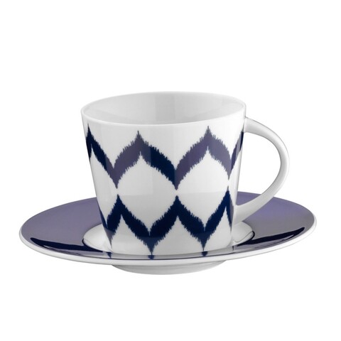 Set 6 cani + 6 farfurii, kutahya porselen, tl12ct4208779, 200 ml, portelan, alb/bleumarin