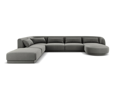 Coltar panoramic stanga 6 locuri, Tulum, Cosmopolitan Design, 330x255x70 cm, catifea, gri deschis
