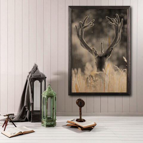 Tablou decorativ, Stag XL, Lemn, Lemn, Multicolor Bystag