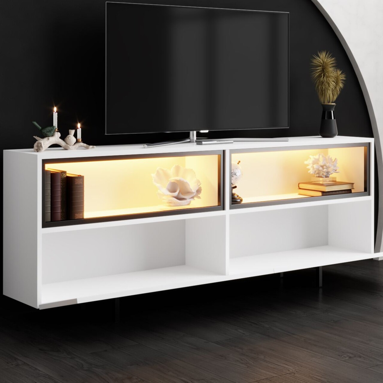 Comoda TV, Hanah Home, Ekol Up, 180x67x32 cm, Alb - view 3