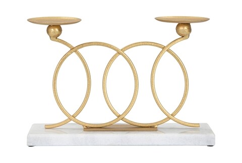 Suport pentru lumanari Infinity, Mauro Ferretti, 30x9x20 cm, fier/marmura, auriu 30x9x20