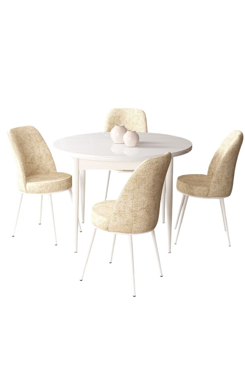 Set masă și scaune (5 bucăți), Hanah Home, Tor, Alb / Crem - view 2