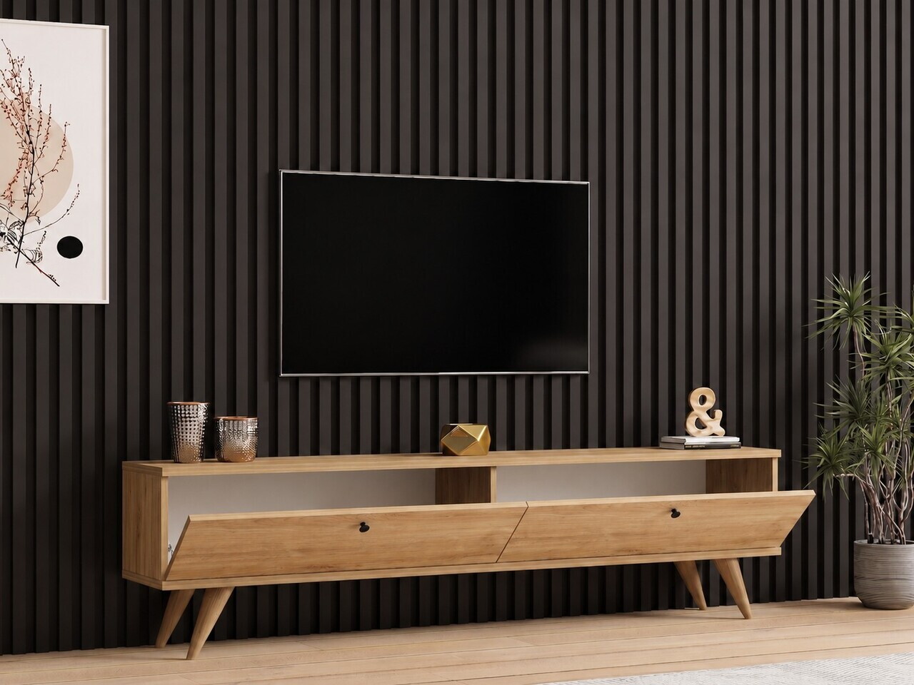 Comoda TV, Hanah Home, Paris 140, 140x40x25 cm, Maro — imaginea 2