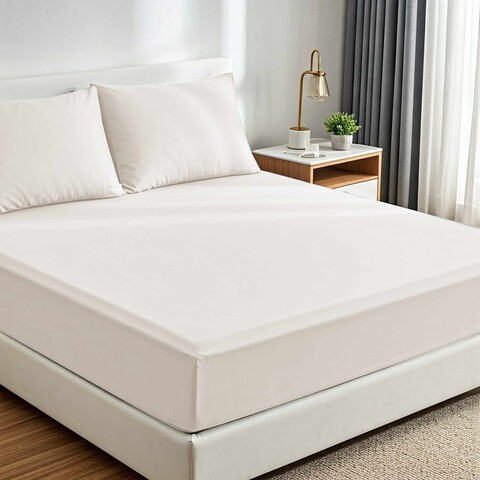 Set de pat dublu (cearceaf cu elastic si perne) 3 piese, L'essentiel Maison, Muslin 180, Ecru