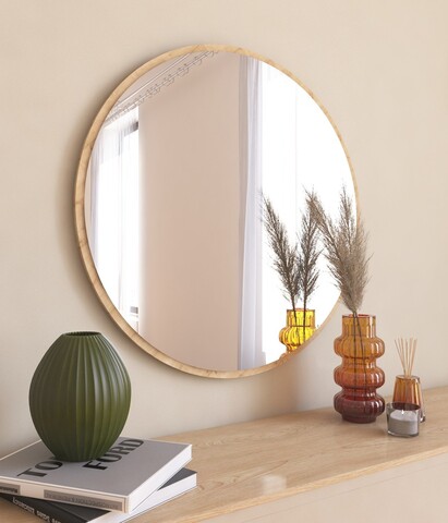 Oglinda decorativa, Siam, Ozze, 60x60x2.2 cm, MDF , Natural