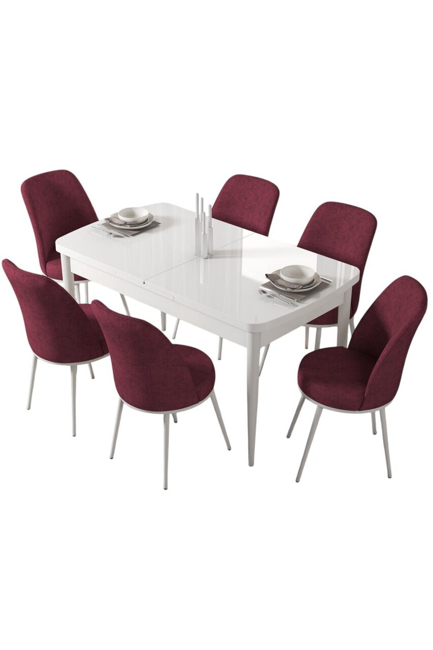 Set masa extensibila si scaune (7 piese), Hanah Home, Via, Alb / Burgundia — imaginea 2