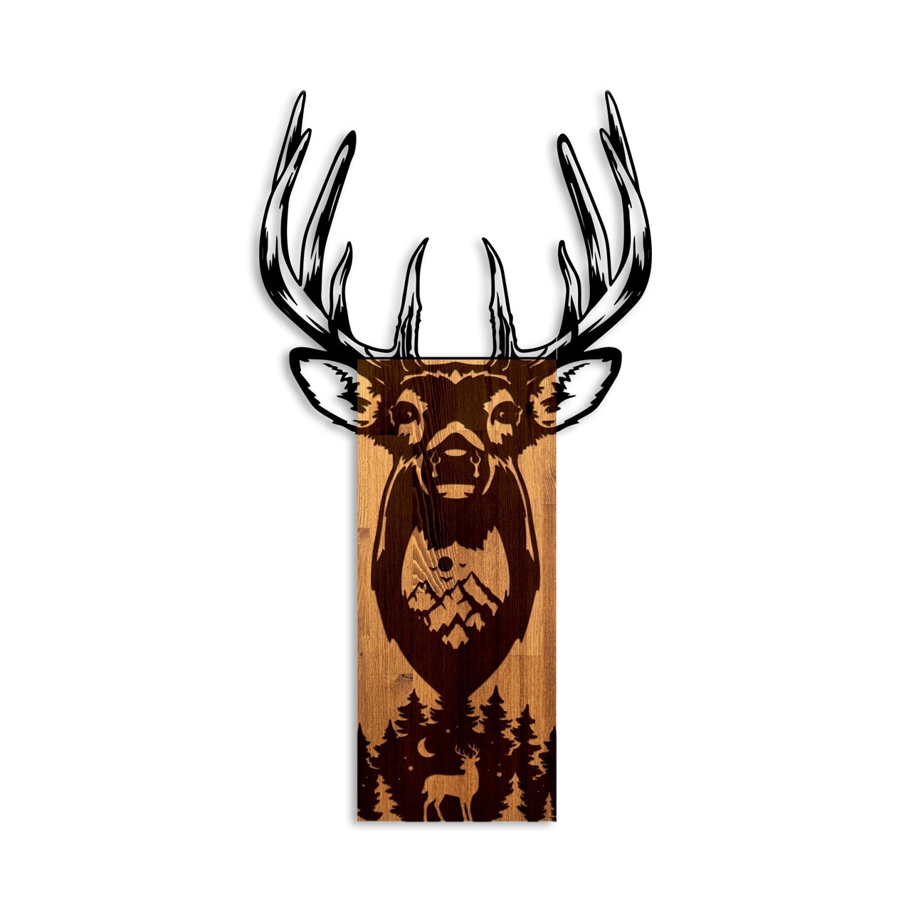 Decoratiune de perete, Deer in Mountain, Lățime: 48 cm, Nuc / Negru - view 4