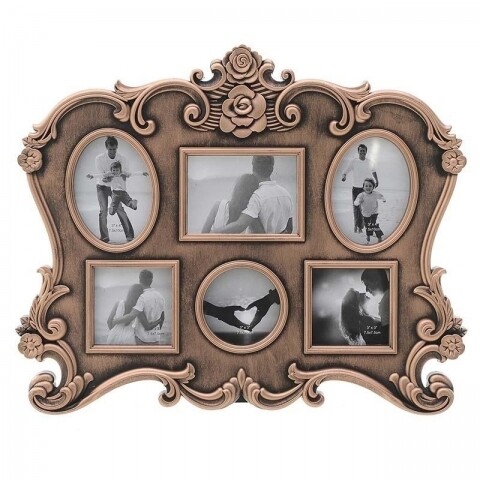 Rama foto Vintage, InArt, 6 fotografii, 31 x 38 cm, lemn, aramiu