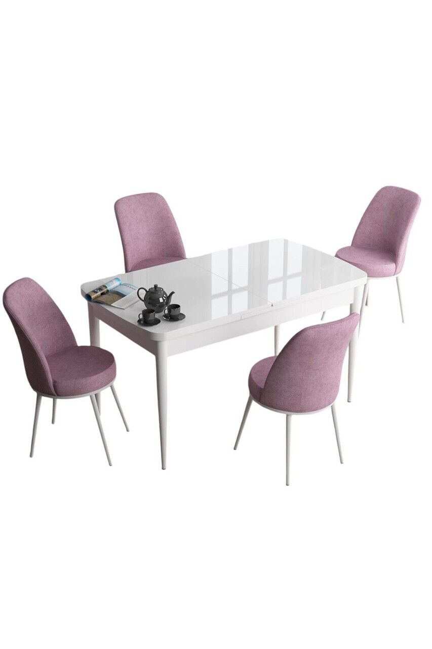 Set masa extensibila si scaune (5 piese), Hanah Home, Han, Alb/Roz — imaginea 2