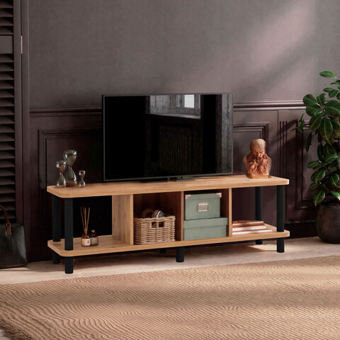 Comoda tv, dora, neo 140, 140x43.7x35 cm, negru / pin atlantic