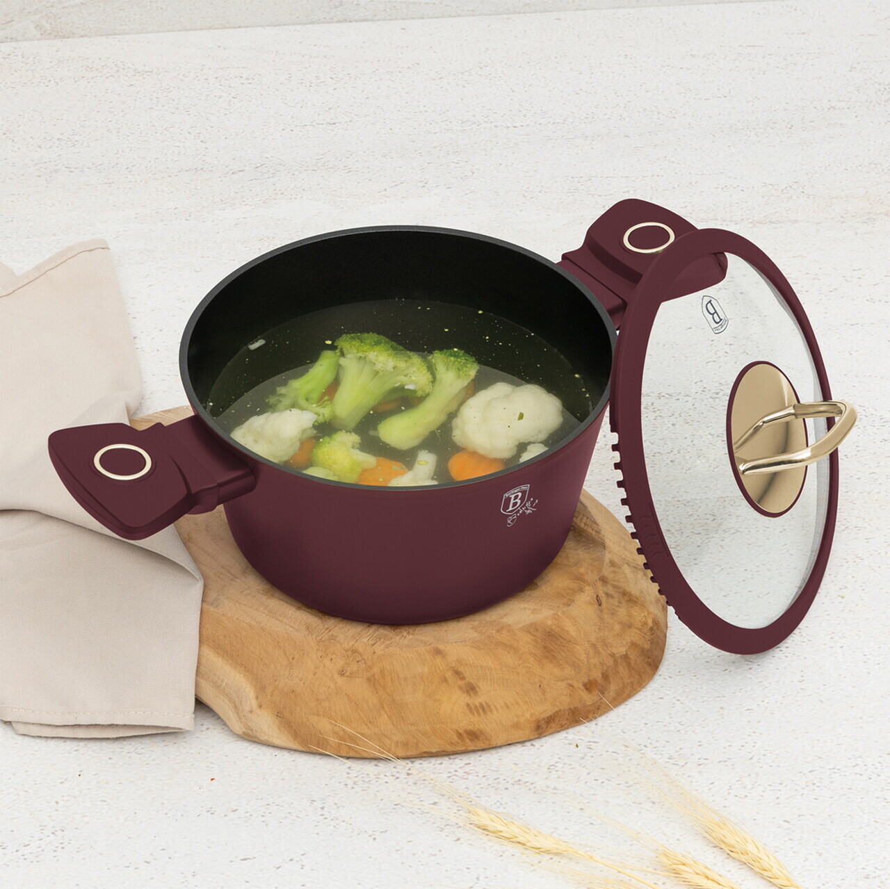 Oala cu capac Berlinger Haus, Leonardo, 20 cm, 2.5 L, aluminiu forjat, visiniu mat - imagine 2