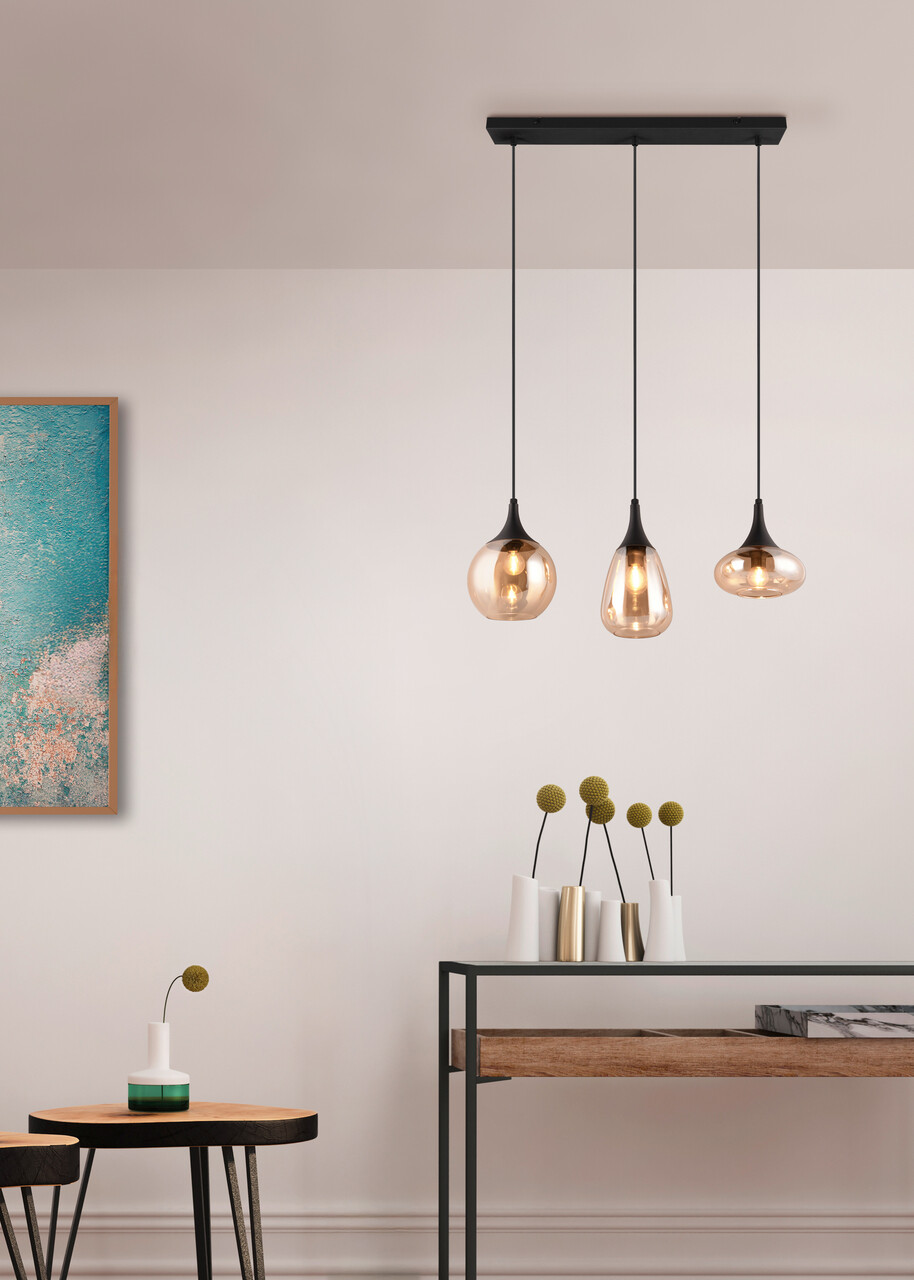 Lustra Lumina, TRIO, 60x6.5x150 cm, 40W, 3x E14, metal, negru mat
