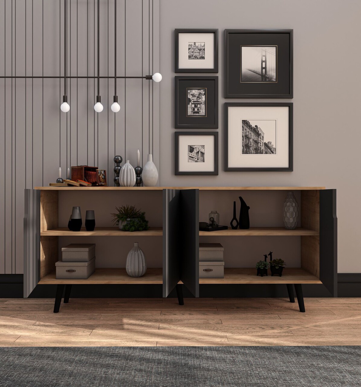 Consola, Hanah Home, Latina Modern 180, 180x80x45 cm, PAL, Stejar safir / Antracit - view 3