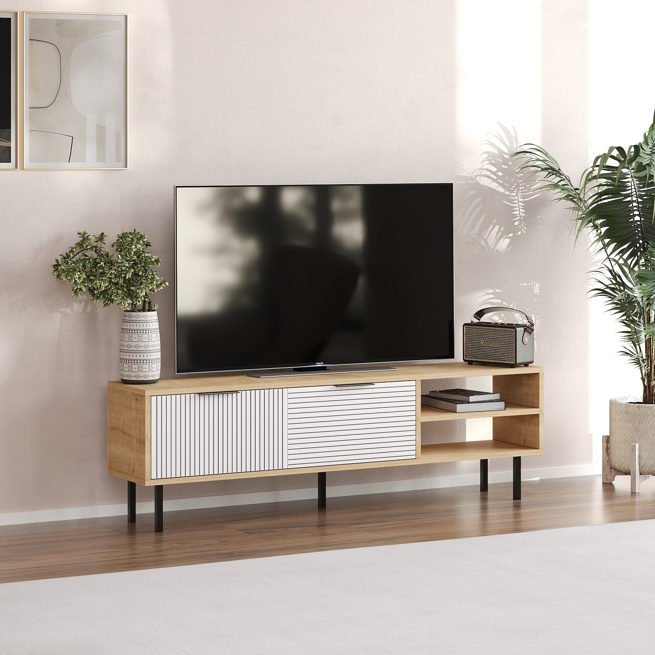 Comoda TV, Odessa, Venus, 150x45x30 cm, Stejar Safir / Alb - 1 | YEO