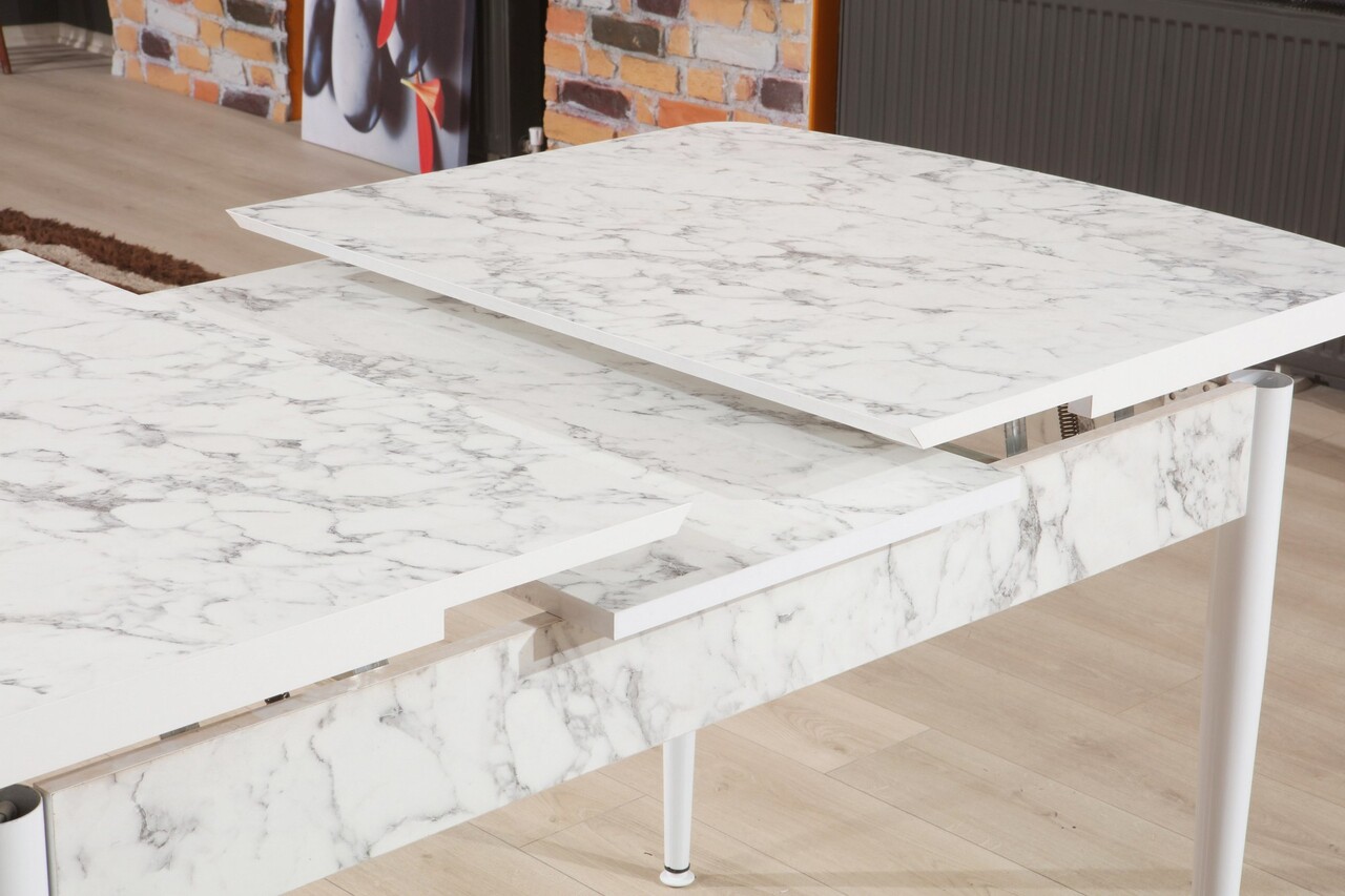 Masa de sufragerie extensibila, Beckley, Trend Carrara, 132x79x76.5 cm, PAL, Alb/Gri - 2 | YEO
