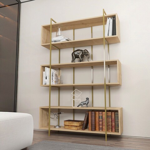 Corp biblioteca, Zena Home, Bruti, 120x180x29.6 cm, PAL, Stejar / Aur mezoni.ro