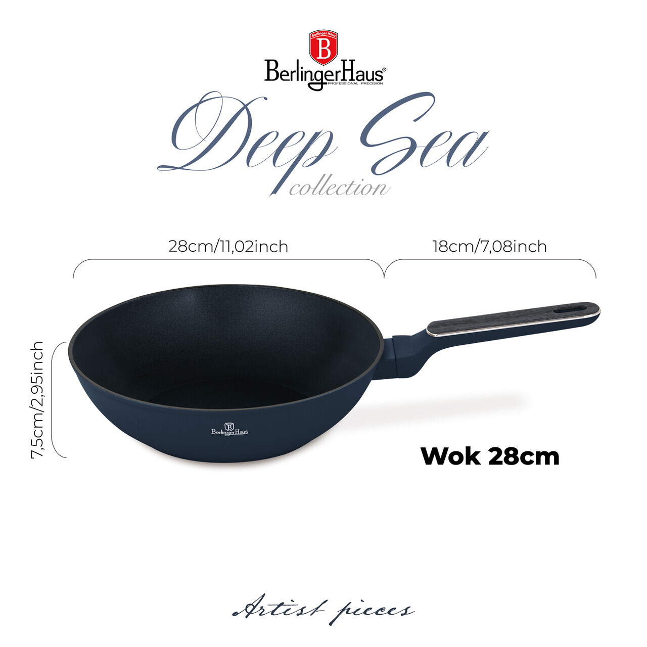Tigaie Wok Berlinger Haus, Deep Sea, 28 cm, 3.5 L, aluminiu forjat, albastru mat/gri - imagine 12