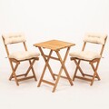 Set mobilier de gradina 3 piese, Meya Dekor, My001A, Lemn de fag, Natural / Crema