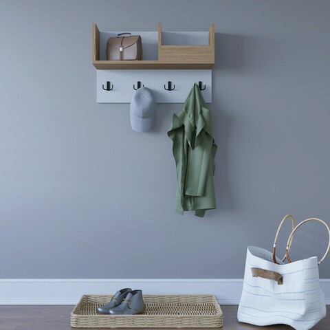 Raft de perete, zena home, sameul, 72x44.6x23.8 cm, pal, stejar alb