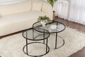 Set masute de cafea, Cerritos, Black-Grey-80-60, Sticla temperata, Negru